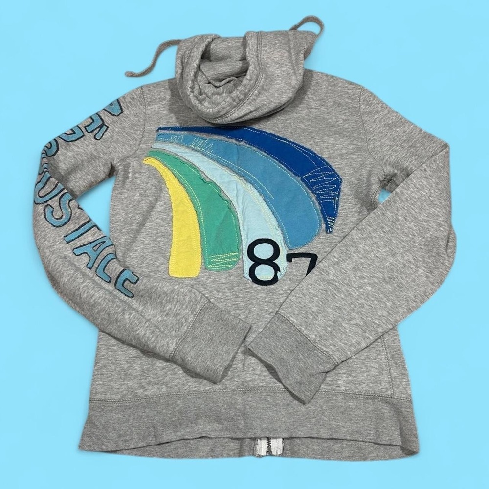 Y2K Aeropostale Gray Zip Up Hoodie Rainbow 1987 Original Brand Patchwork Women S